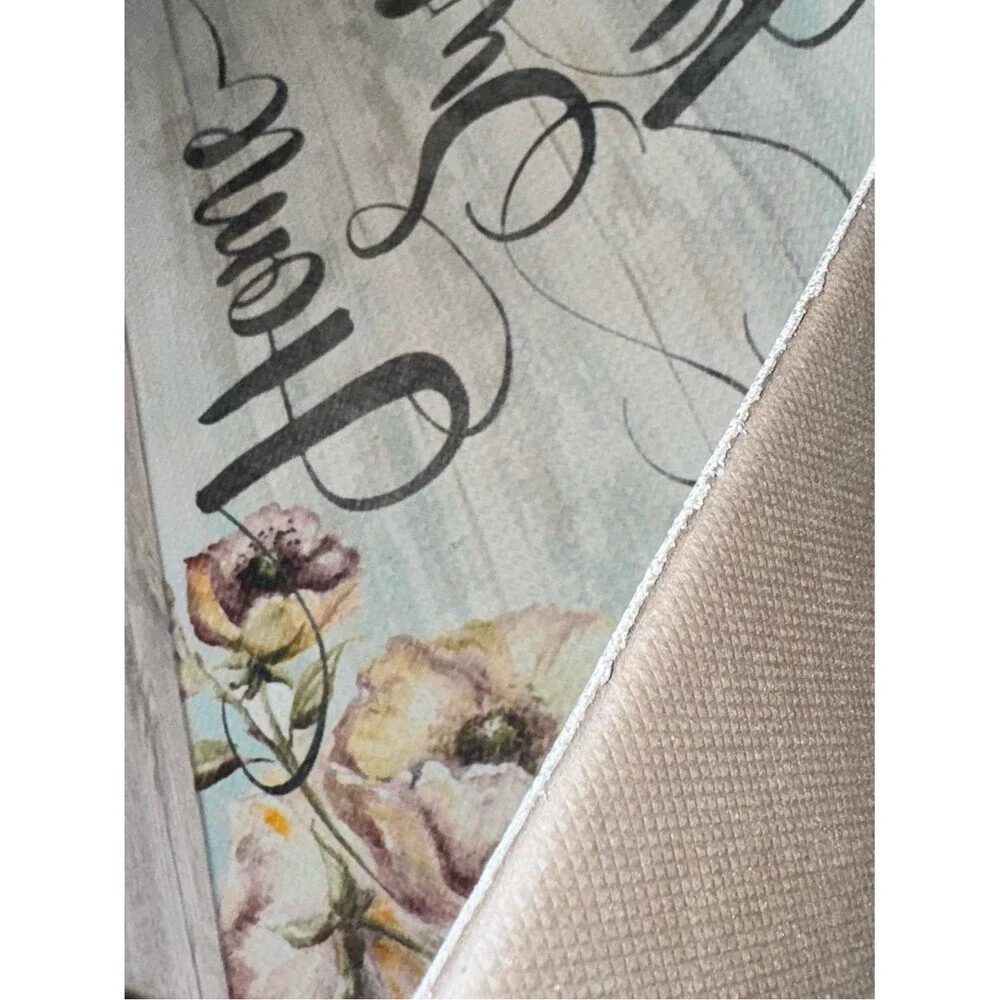 Mat plush cushioned Home Sweet Home Floral Welcome Mat - Pastel Aqua & Beige